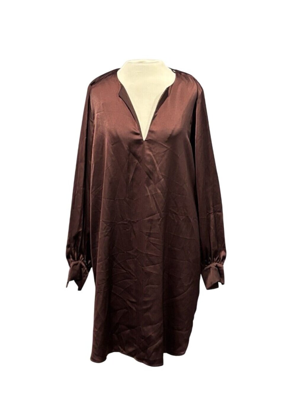H&M Womens Brown Long-Sleeve Satin Tunic Dress Size M